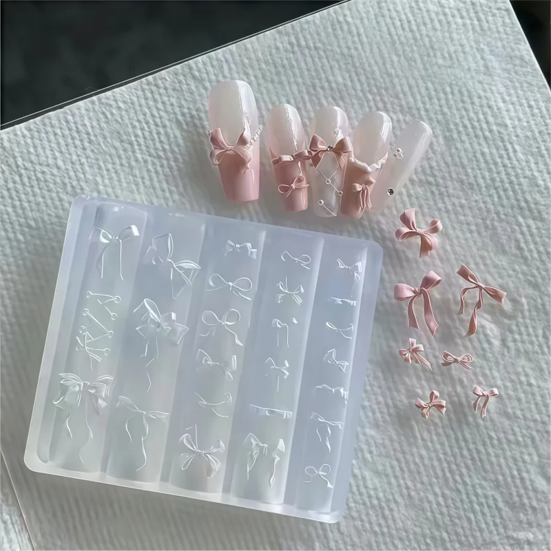 1Pc DIY Design Silicone Decorated Nail Art Templates Nails Mold Bow 3D Acrylic Mold Nail Art Decorations