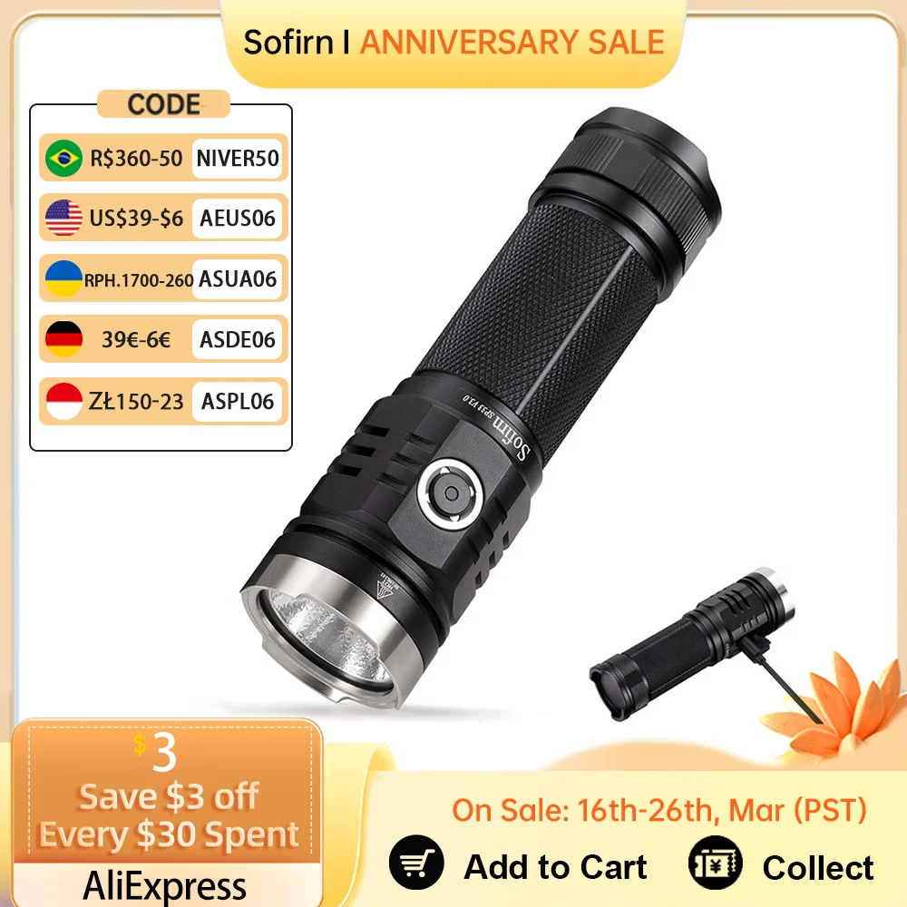 Sofirn SP33V3.0 3500lm Powerful LED Flashlight USB C Rechargeable tactical Torch 26650 Light  XHP50.2 with Power Indicator