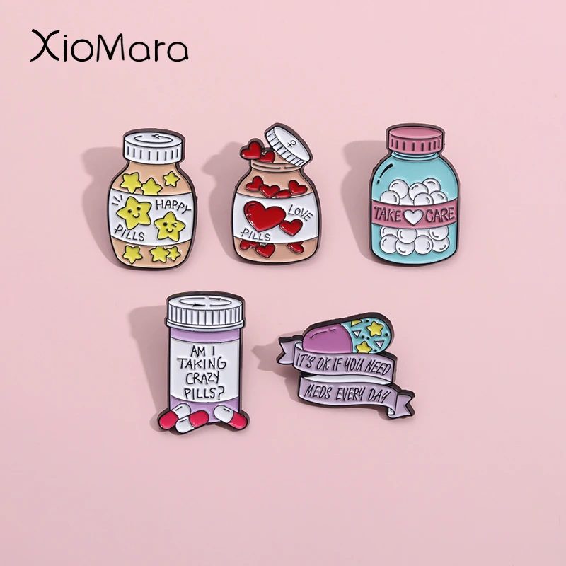 Happy Caring Pills Emaille-Anstecknadeln „Ben I Take Crazy Pills Caring For Mental Health“-Broschen, Anstecknadeln, Schmuck, Geschenk für Studenten
