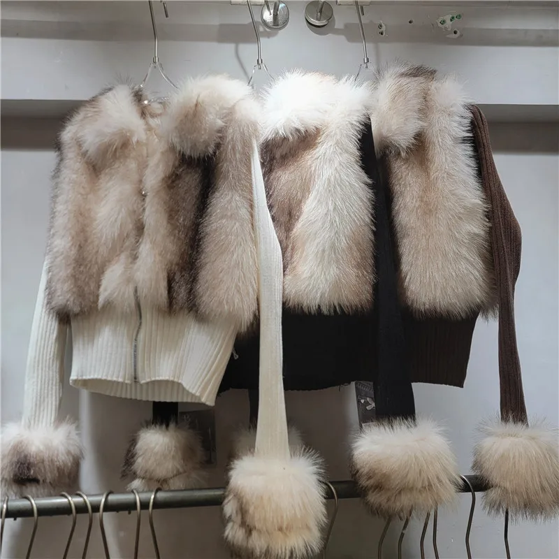 

Осень-зима 202, женский облегающий вязаный кардиган из искусственного меха, жилет из двух предметов, пальто