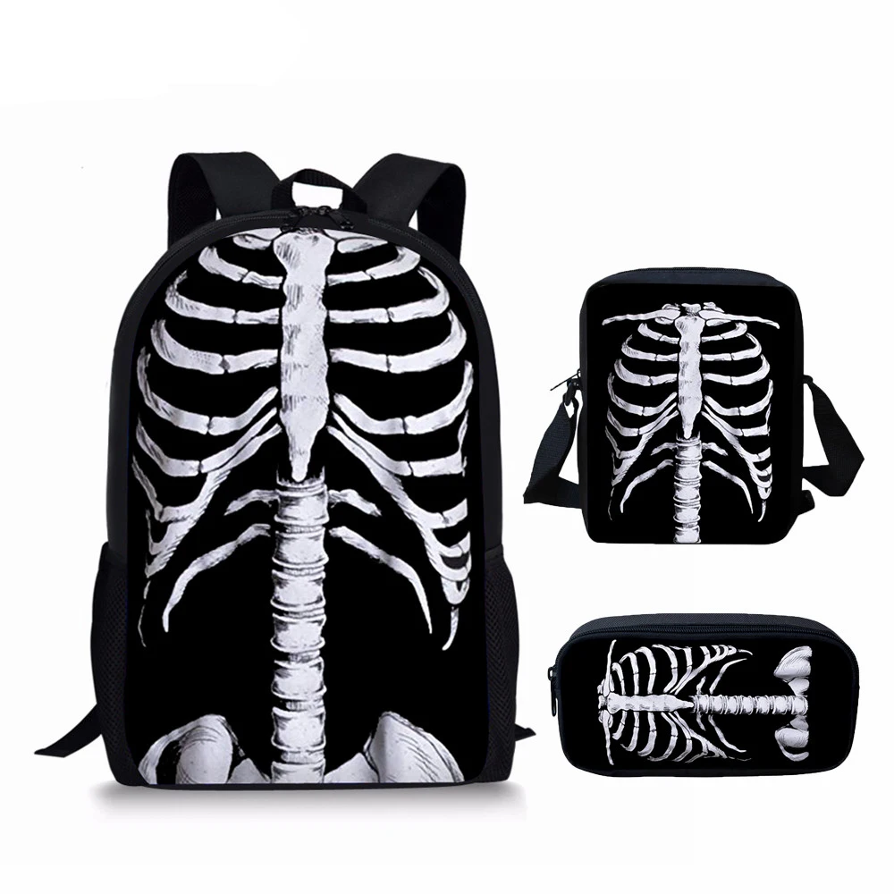 

Halloween Style Skeleton Printed 3Pcs School Bag Set for Kids Boys Girls Student Casual Storage Book Bag Teenager Laptop Daypack