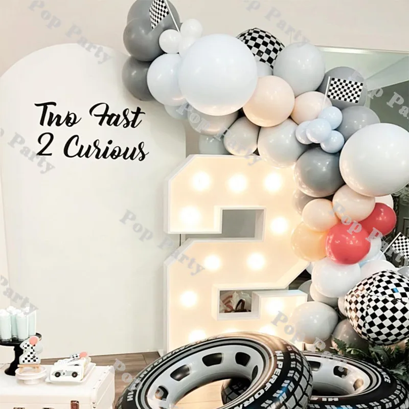 

Racing Theme Balloons Garland Arch 1st 2nd Birthday Decor Kids Grey Blue White Track Balloon Supplies Coral Checkered Globos 73