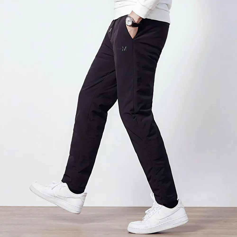 Winter Men Warm Cosy Down Puff Pants Black Lightweight Thermal Trousers Soft Comfort Menswear Elastic Waist Essential Underwear