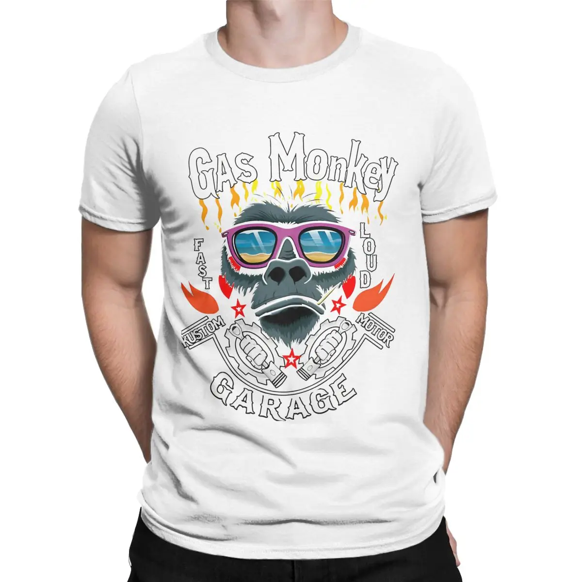 Men T-Shirts Aggressive-Angry Gorilla Gas Monkeys Garage Vintage 100% Cotton Tees Short Sleeve T Shirt Round Neck Tops Gift Idea