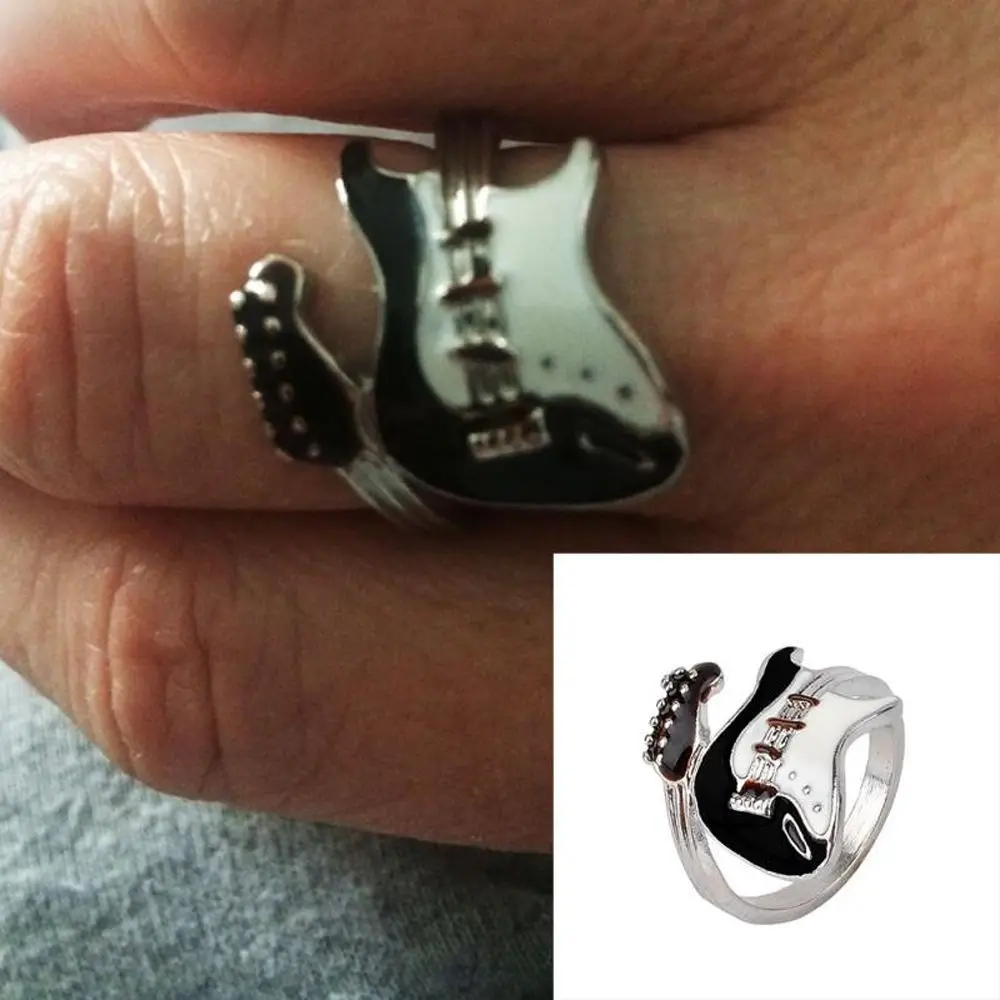 Brand New Personality Punk Style Varnish Guitar Oiled Alloy Ring Black White Color Women Jewelry