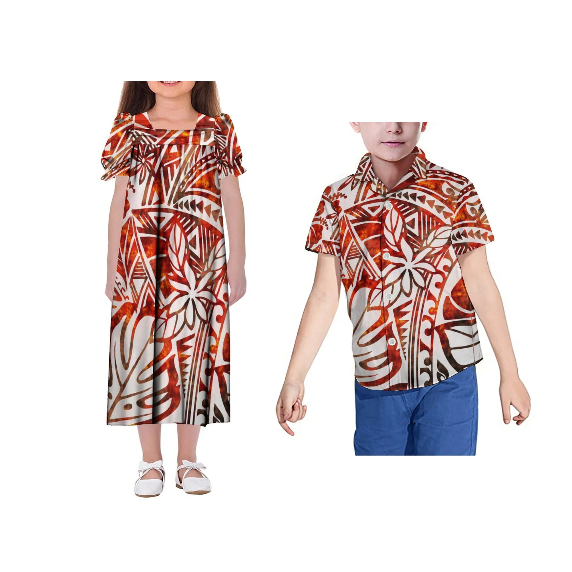 Drop Shipping Kids Micronesian Mumu Dress Custom Children Size In Dress Polynesian Tribal Print Girls Dress image 2