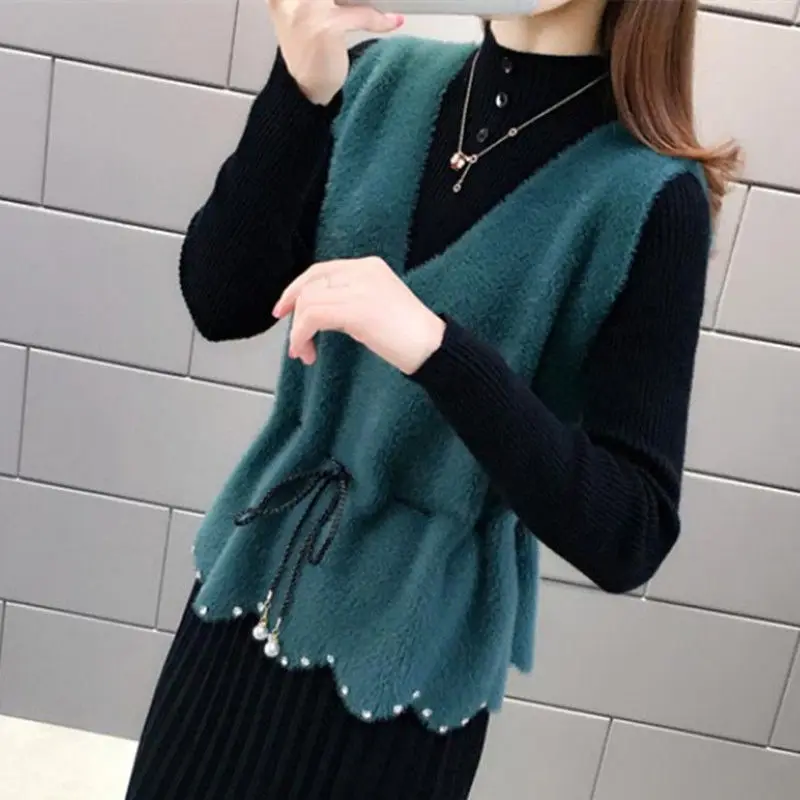 Xiaoxiangfeng imitazione visone gilet con scollo a v autunno inverno nuova collezione da donna Internet famosa ed elegante maglia lavorata a maglia