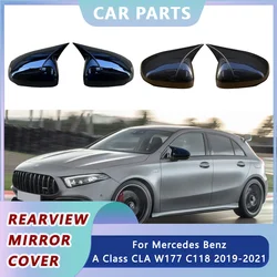 2pcs Car Rearview Mirror Cover For Mercedes Benz A Class CLA W177 C118 2019 2020 2021 Ox Horn Mirror Cover Cap Auto Accessories