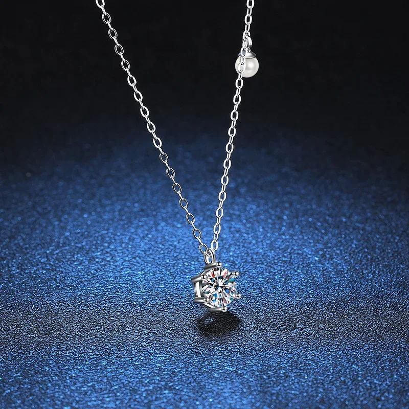 Real 0.5-1ct Moissanite Pendant Necklace for Women Party Fine Jewelry S925 Silver 6 Claw Diamond Neck Chain Necklaces Gift