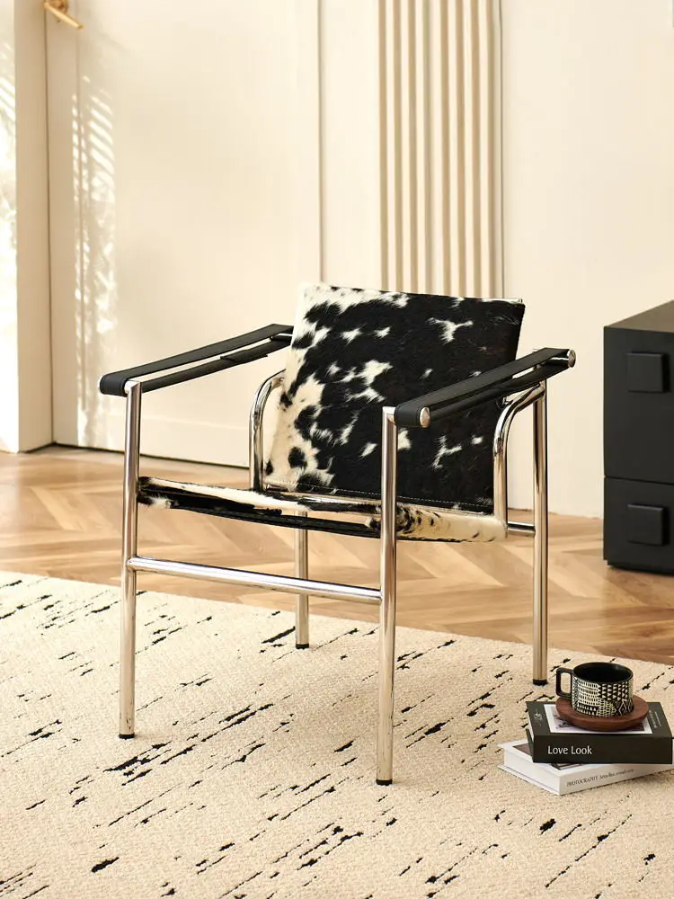 Sillón individual de cuero, sillón sencillo de acero inoxidable, silla giratoria para sala de estar, muebles de diseño creativo de lujo nórdico