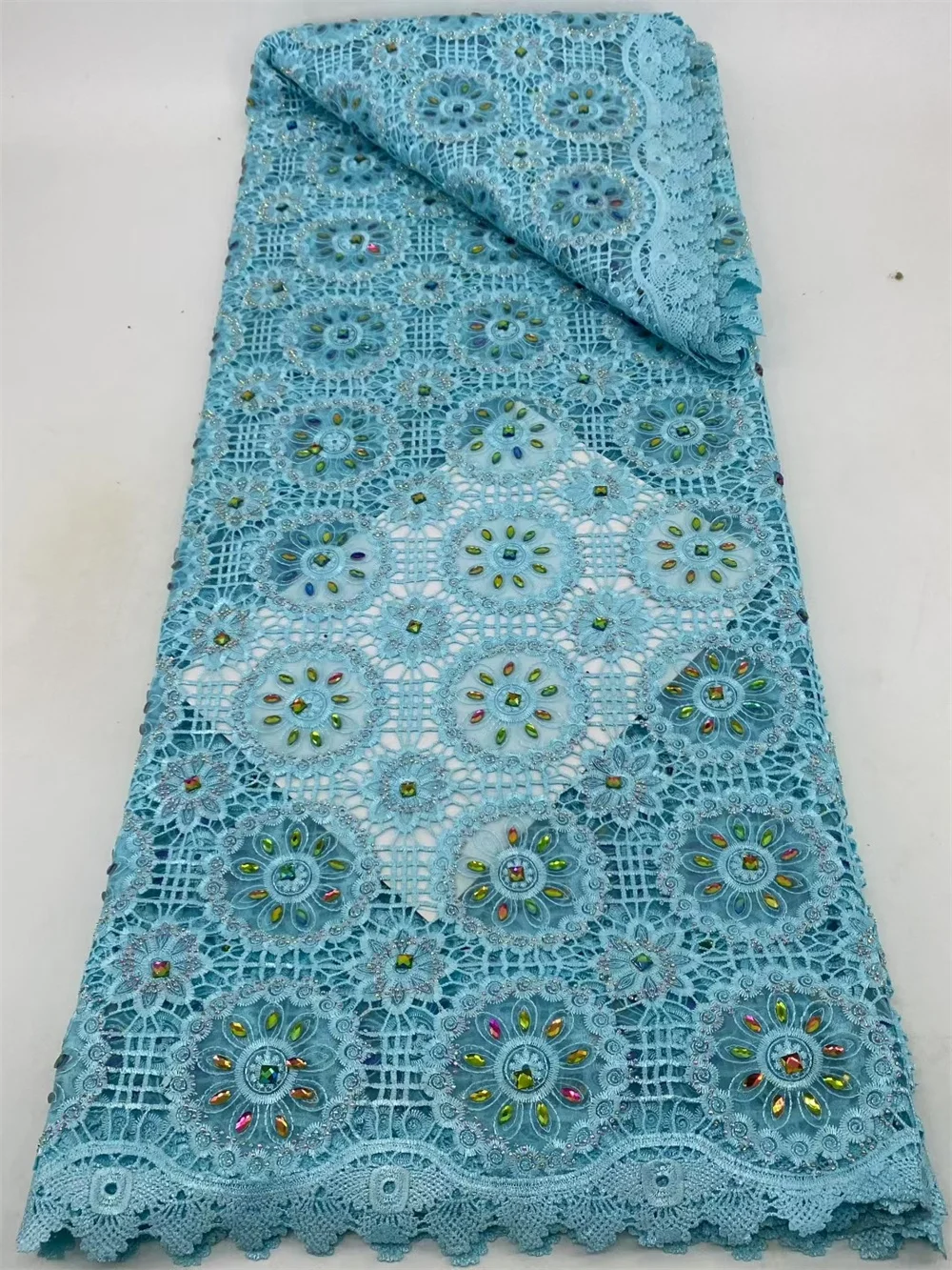 High Quality Embroidered Lace 2025 African Fabric Lace High Quality 5 Yards Austria Embroidered Fabrics Cord Party Dress A1233-1