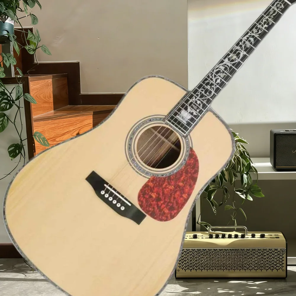 

41-дюймовая акустическая гитара серии D45, желто-красная, с грифом из эбенового дерева, корпусом из сосны Asperata, классической формы, специальное предложение, цельный верх, бесплатная доставка