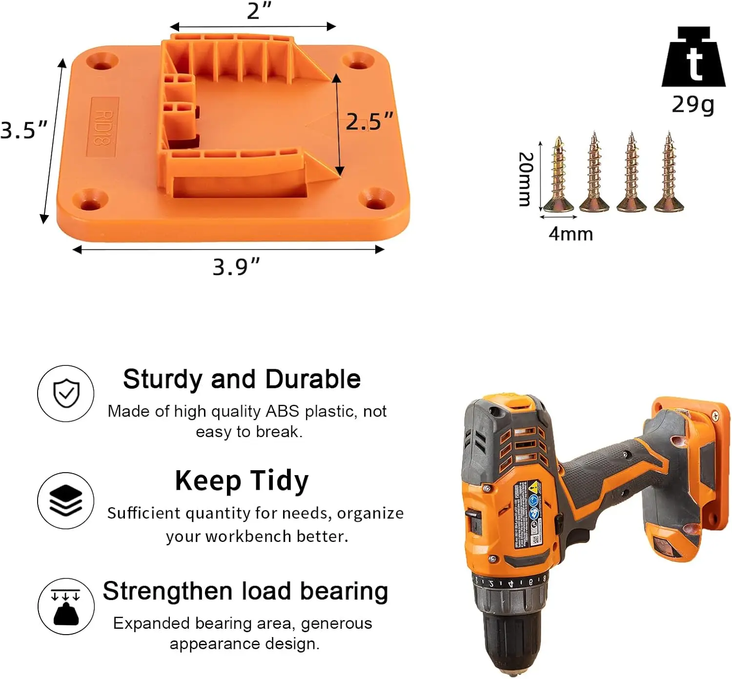 5-Pack For RIDGID 18V Max Lithium-Ion Drill Mount Dock Hanger, Plastic Tool Holder with 20 Screws