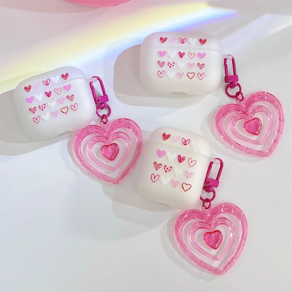 Pink Love Ring for Airpods Pro 2nd Earphone Case For Apple 1/2/3 soft matte TPU Earphone Case for Women and girl with keychain