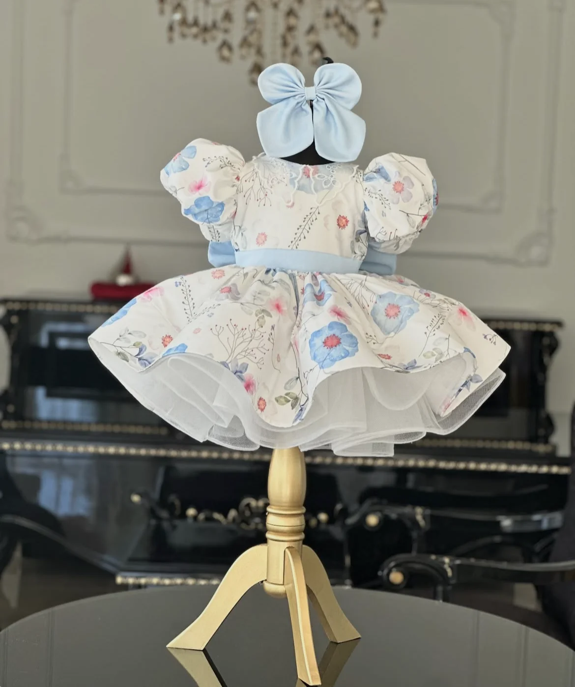 

0-12Y Baby Girl Summer Flower Printed Turkish Vintage Lolita Princess Ball Gown Dress for Birthday Holiday Eid Photography B359