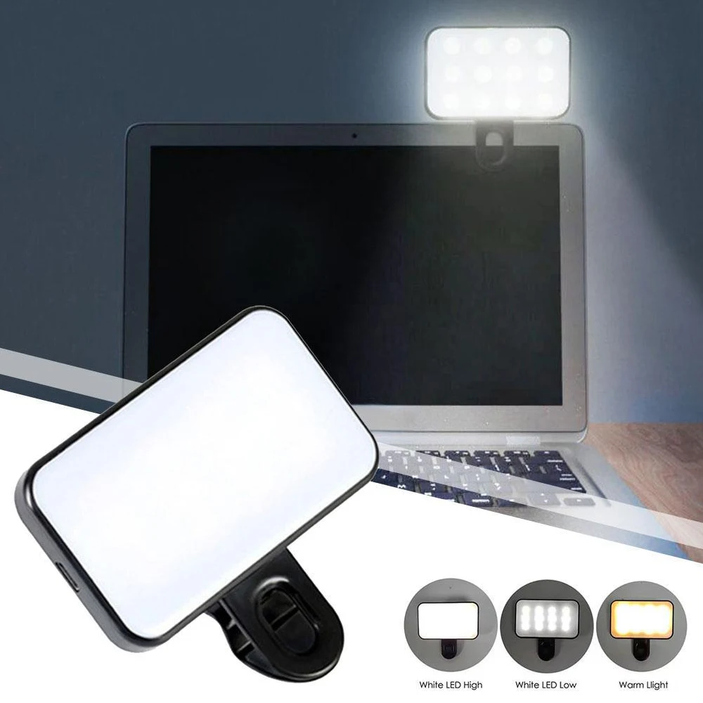 

Mini Selfie Fill Light USB Rechargeable 3 Modes Adjustable Brightness Clip On For Phone Laptop Tablet Meeting Make Up