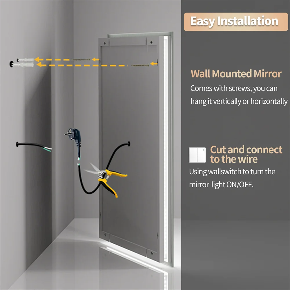 Wall Mounted LED Backlit Vanity Mirror,Illuminate Bathroom Makeup Mirror with Adjustable 3 Lights And Fogless Demister Pad