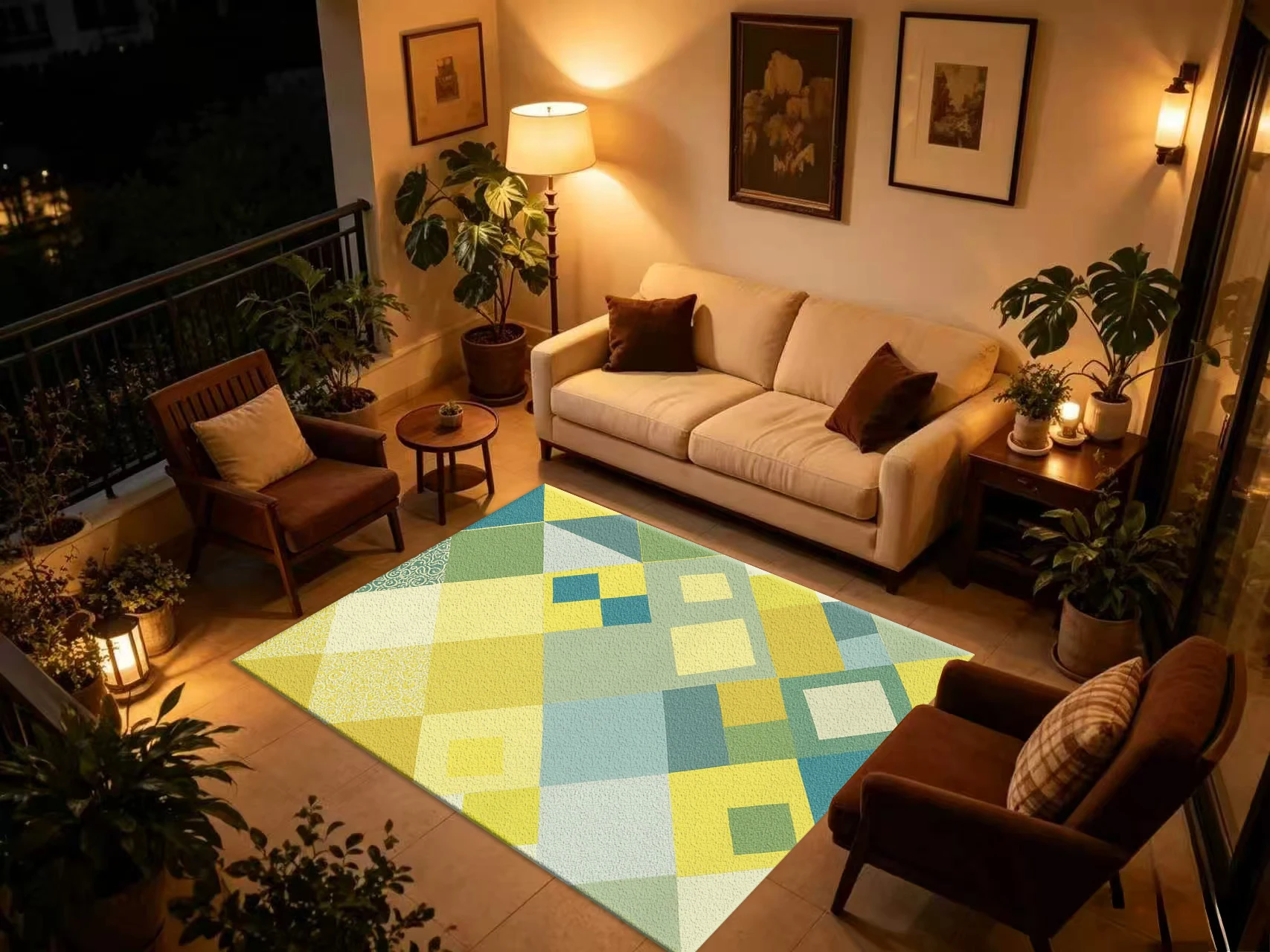Soft Pastel Patchwork Diamond Carpet Flooring Mosaic Geometric Seamless Printed Floor Rug for Indoor Household Decor