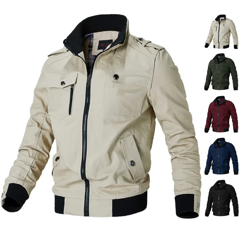 Jaqueta militar justa masculina, casaco corta-vento casual, estande de outwear quente, primavera, outono, nova, 2023
