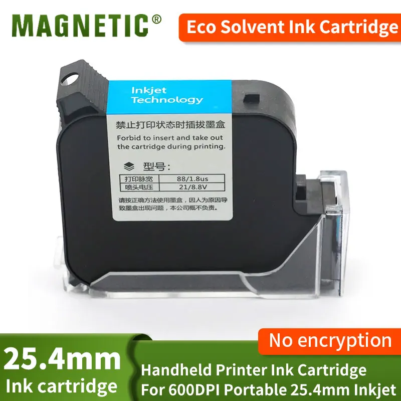 25.4mm Handheld Inkjet Printer Ink Cartridge Quick-Drying Fast Dry Black Solvent Based Cartridge For No Encrypted Printers