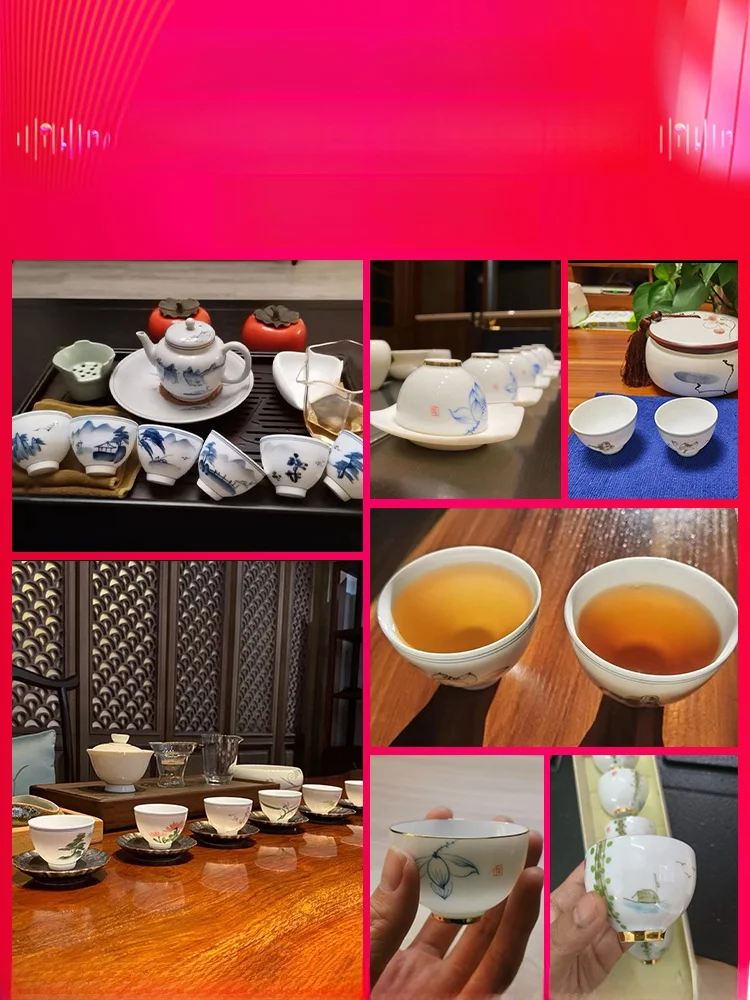 

Hand-Painted Cerc Tea Cup Set 6 Pieces Chinese Blue And White Porcelain Tea Bowls for Home Use Gongfu Tea Set Tea Cups