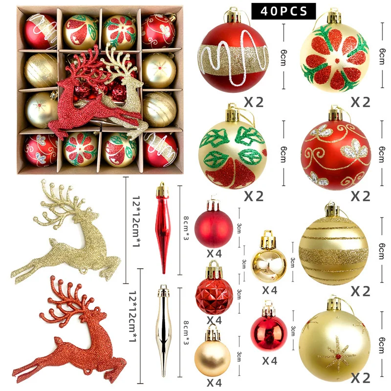 40pcs ornamenti per palline di natale palline d'oro rosso decorazione per albero di natale per la casa 2025 Navidad Noel ciondolo per feste di natale di capodanno