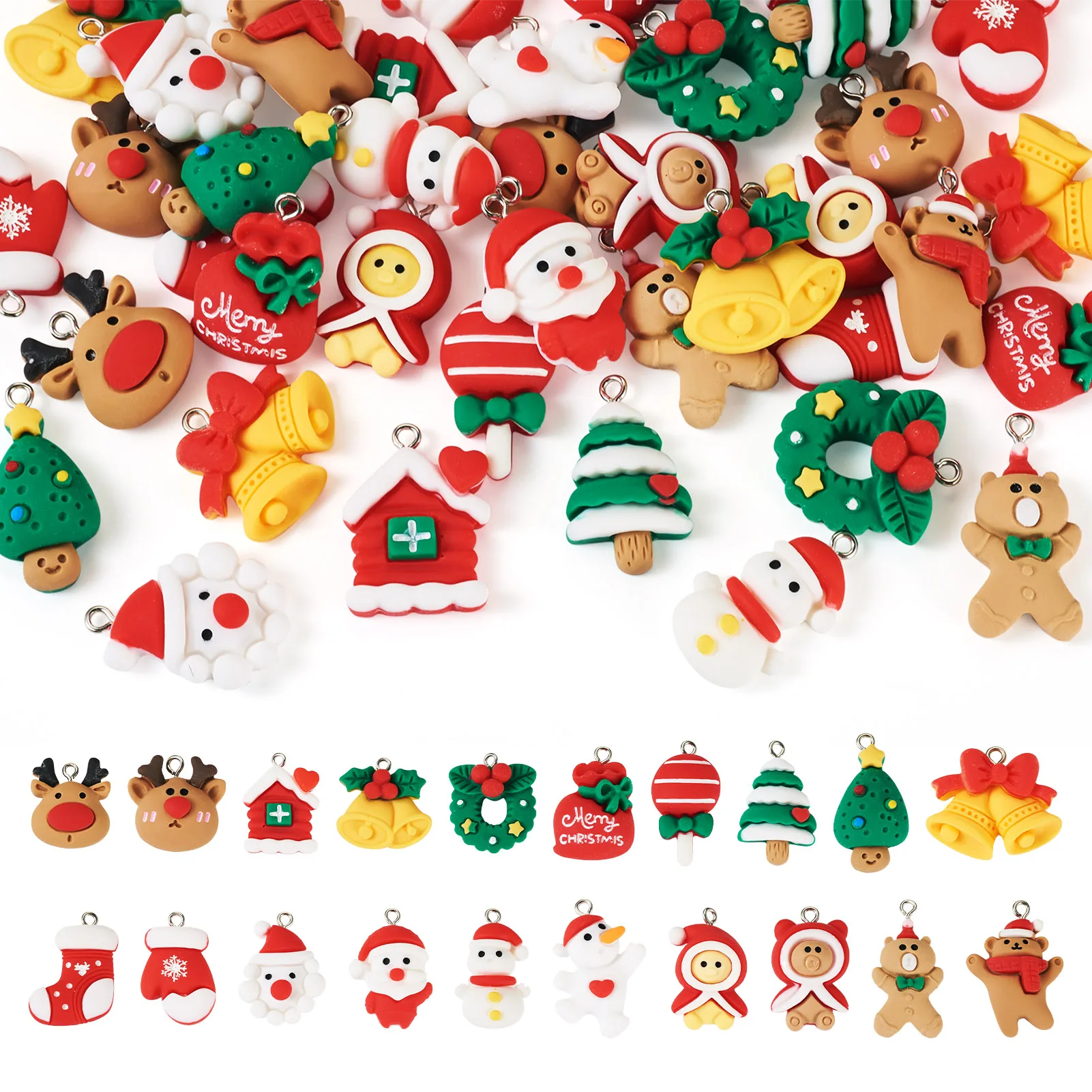 

40pcs Christmas Theme Opaque Resin Pendants Christmas Charms Mixed Shape for DIY Jewelry Necklace Bracelet Earring Charm Craft