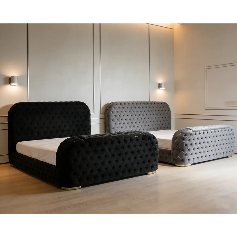 # Light Luxury Intelligent TV Bed with Emulational Fireplace  Solid Wooden Frame Stainless Steel Legs and Lifting Lever
