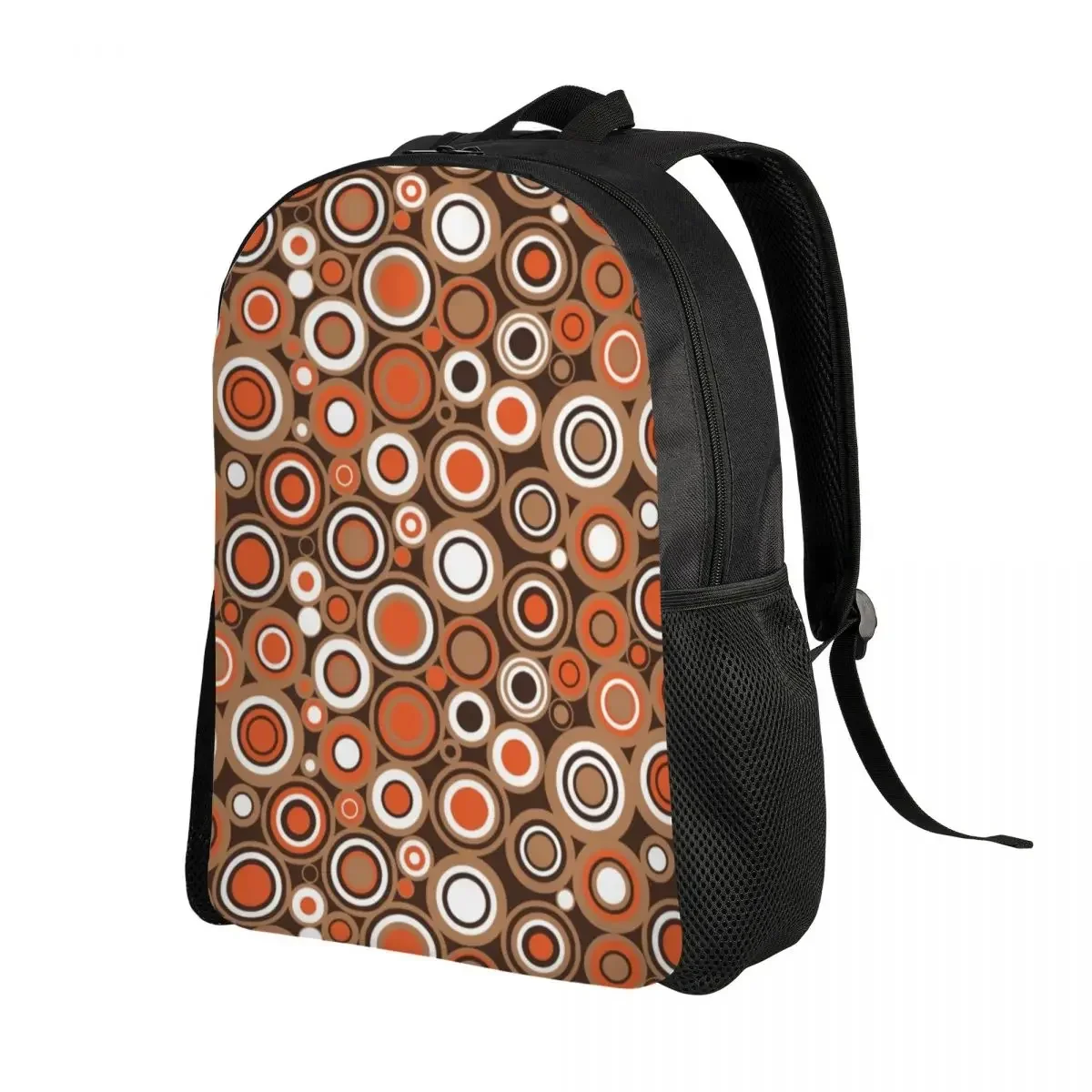 Custom Orange White And Brown Circle Retro Pattern Backpacks Men Women Fashion Bookbag for School College Bags