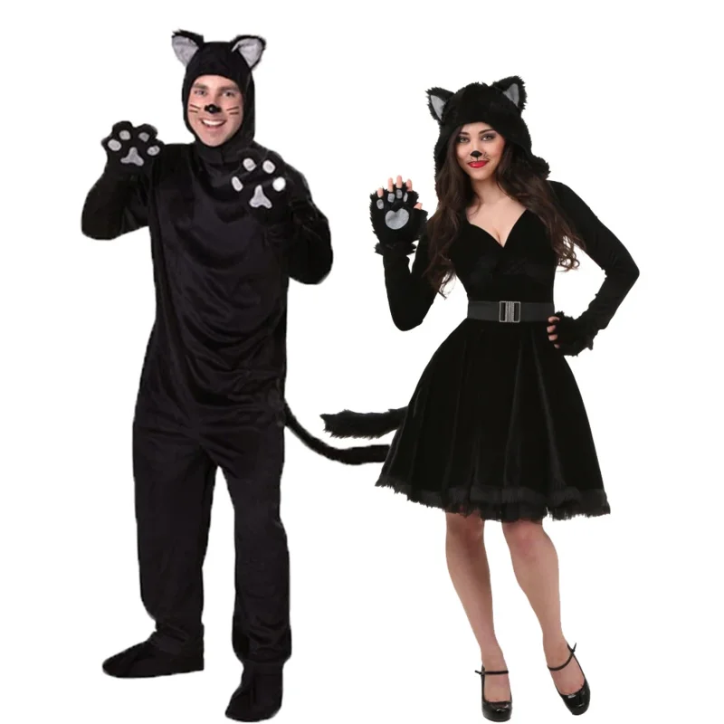 Costumi cosplay di gatto nero di Halloween per uomini adulti donne pigiama animale orso nero tuta abbigliamento di Halloween vestito di gatto unisex