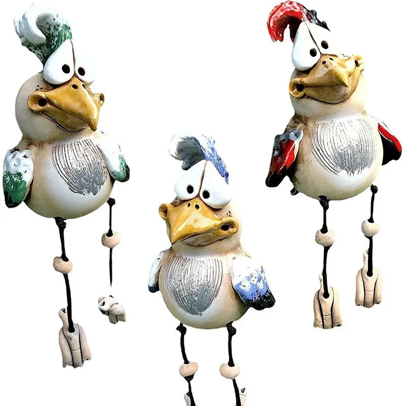 Funny Chicken Figurines Rooster Statues Animal Ornaments Patio Farmhouse Courtyard Farm Yard Art Home Garden Decor
