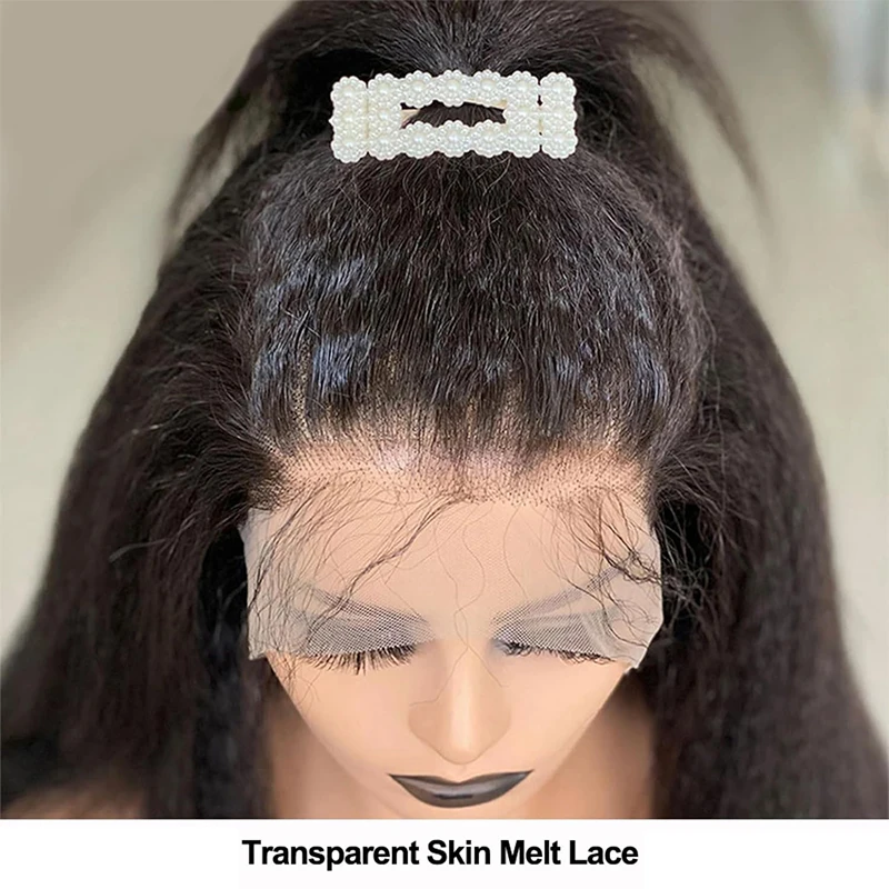 باروكة صناعية بدانتيل أمامي شفاف 13X4، ياكي كينكي مستقيم أسود طبيعي للنساء، ملابس تنكرية يومية