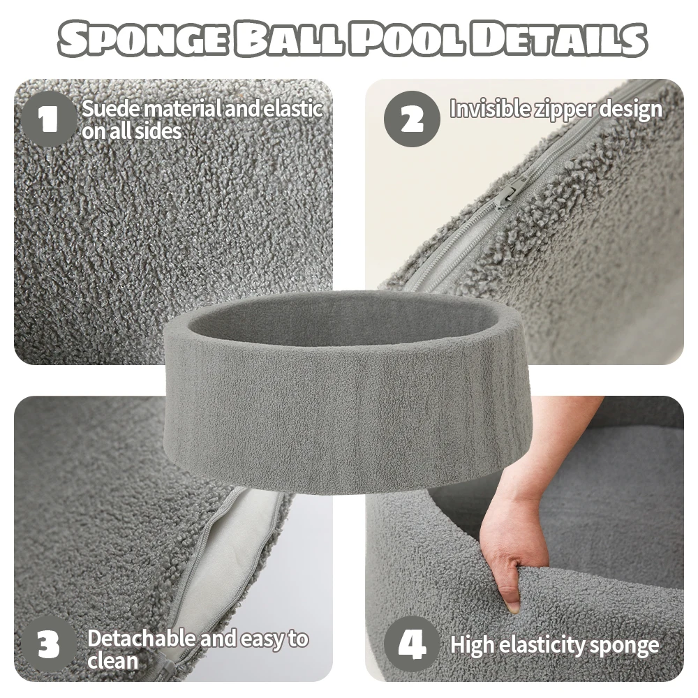 1pc 90cm Portable Soft Sponge Ball Pit Foam Gray Velvet fabric Indoor Playpen for Kids Dry Pool Kids Birthday Gifts(No Balls)