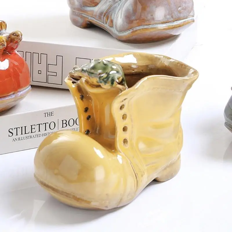 Ceramic Boot Vase for Tabletop Use, Indoor Flower Holder, Desk Counter Accent and Home Shelf Display D2RD