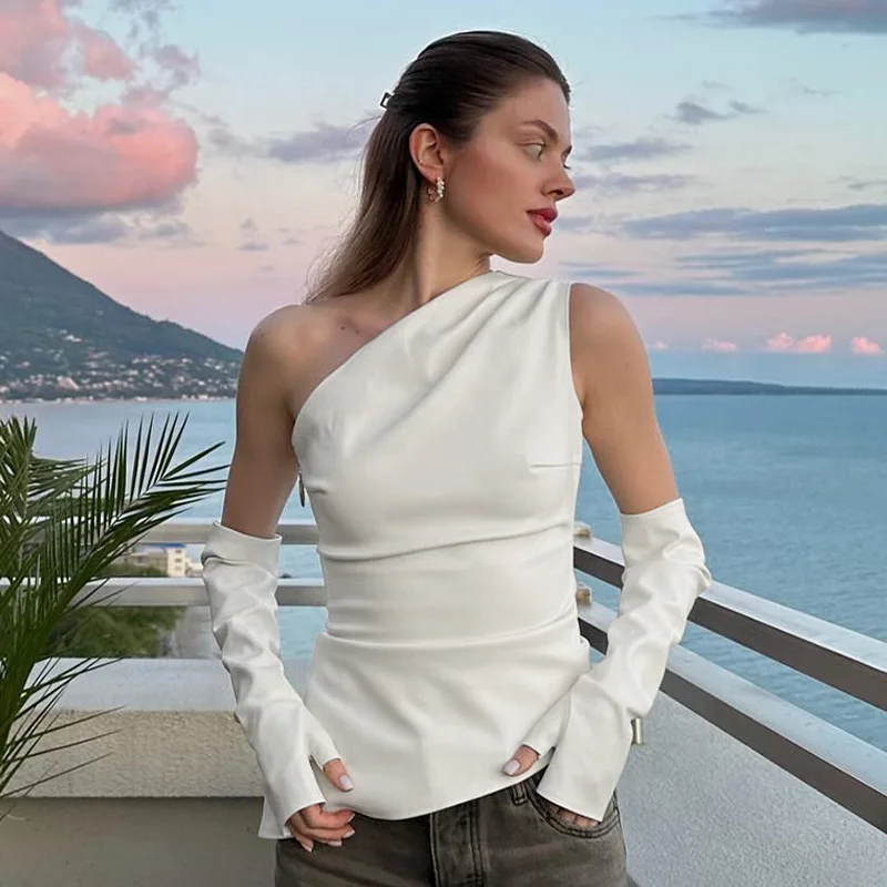 

Женские однотонные тонкие сексуальные жилеты в стиле Харадзюку, модные универсальные топы без рукавов в темпераментном стиле с наклонными плечами