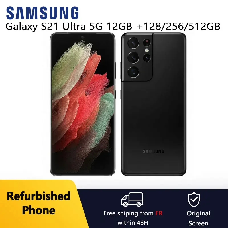 هاتف Samsung Galaxy S21 Ultra 5G G998U1 مقاس 6.8 بوصة AMOLED 12GB+128/256/512GB Snapdragon NFC ذكي بحالة ممتازة