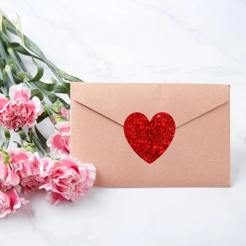 Heart Stickers - 500Pcs Valentines Day Heart Stickers, Glitter Red Heart Shaped Sticker for Envelope Seal Birthday Wedding view 6