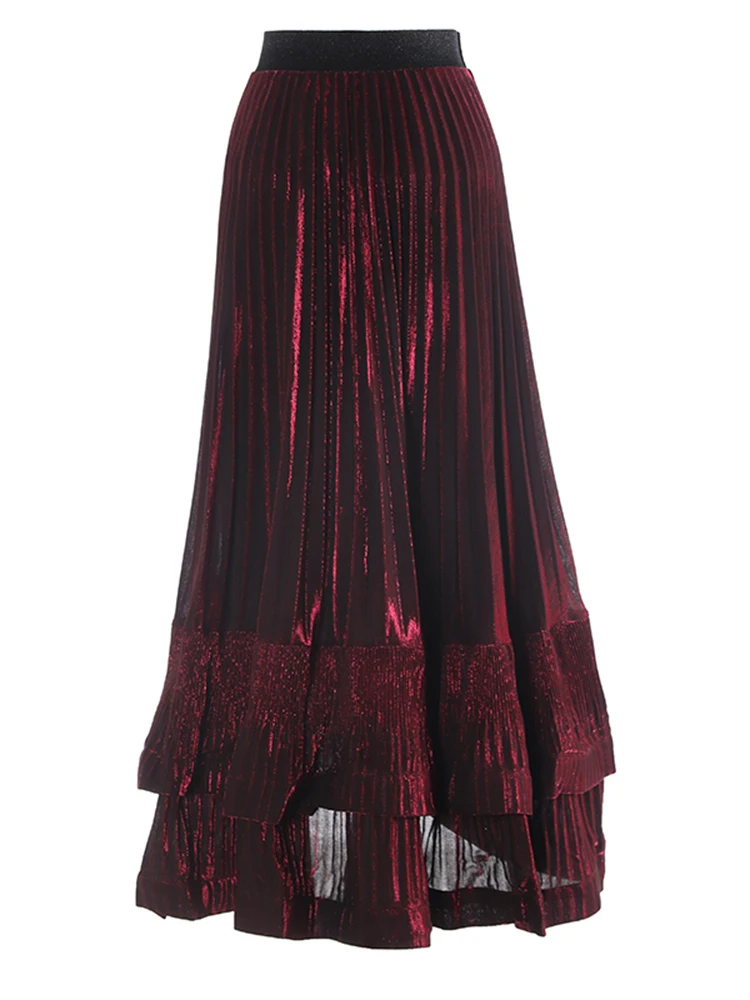 [EAM] High Elastic Waist Rose Red Irregular Pleated Elegant Half-body Skirt Women Fashion Tide New Spring Autumn 2025 1DH7240