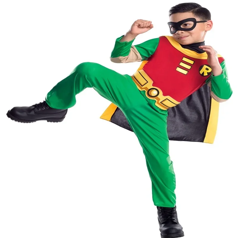 Kids Young Justice Teen Titan Tim Drake Robin Damian Cosplay Costumes Boys Halloween Carnival Costume 4pcs/1set 3-10years RZ4800