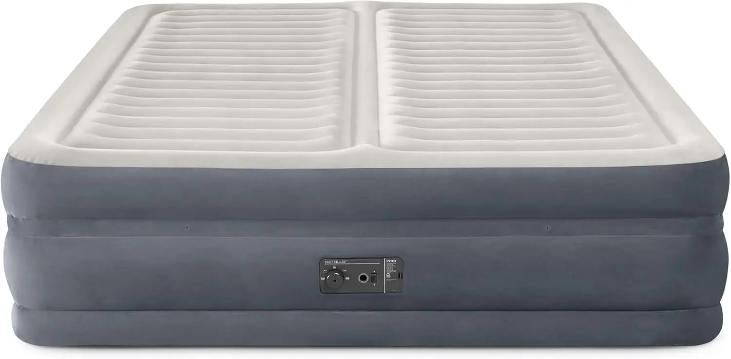 Deluxe Dual Zone 22 Inch King Sized Air Mattress Fiber Tech Construction for Added Comfort and Support with Built