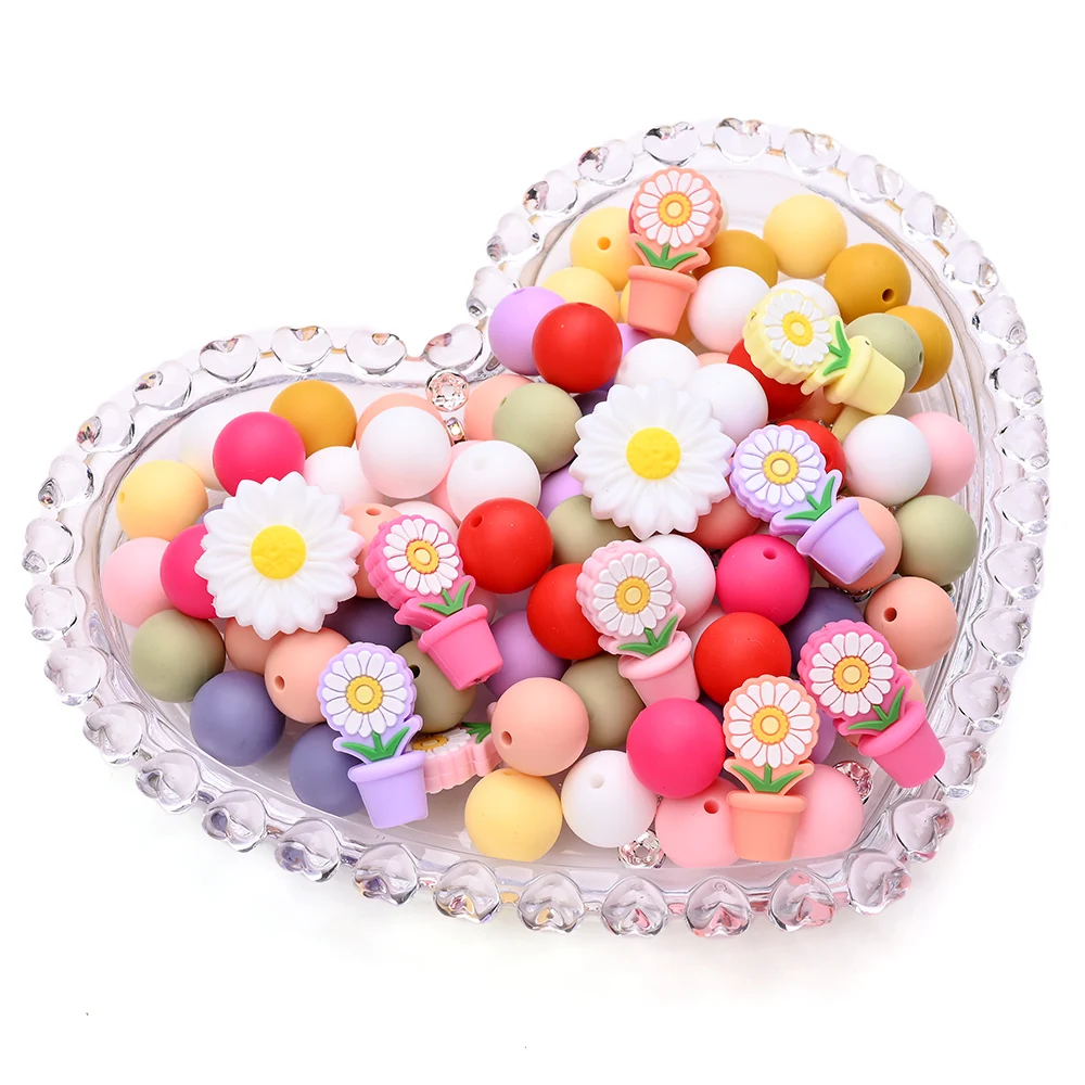 

7 шт., цепочка для соски, круглые силиконовые бусины, набор бусин с цветочным фокусом для изготовления ювелирных изделий, ожерелье «сделай сам», соска-прорезыватель, игрушка