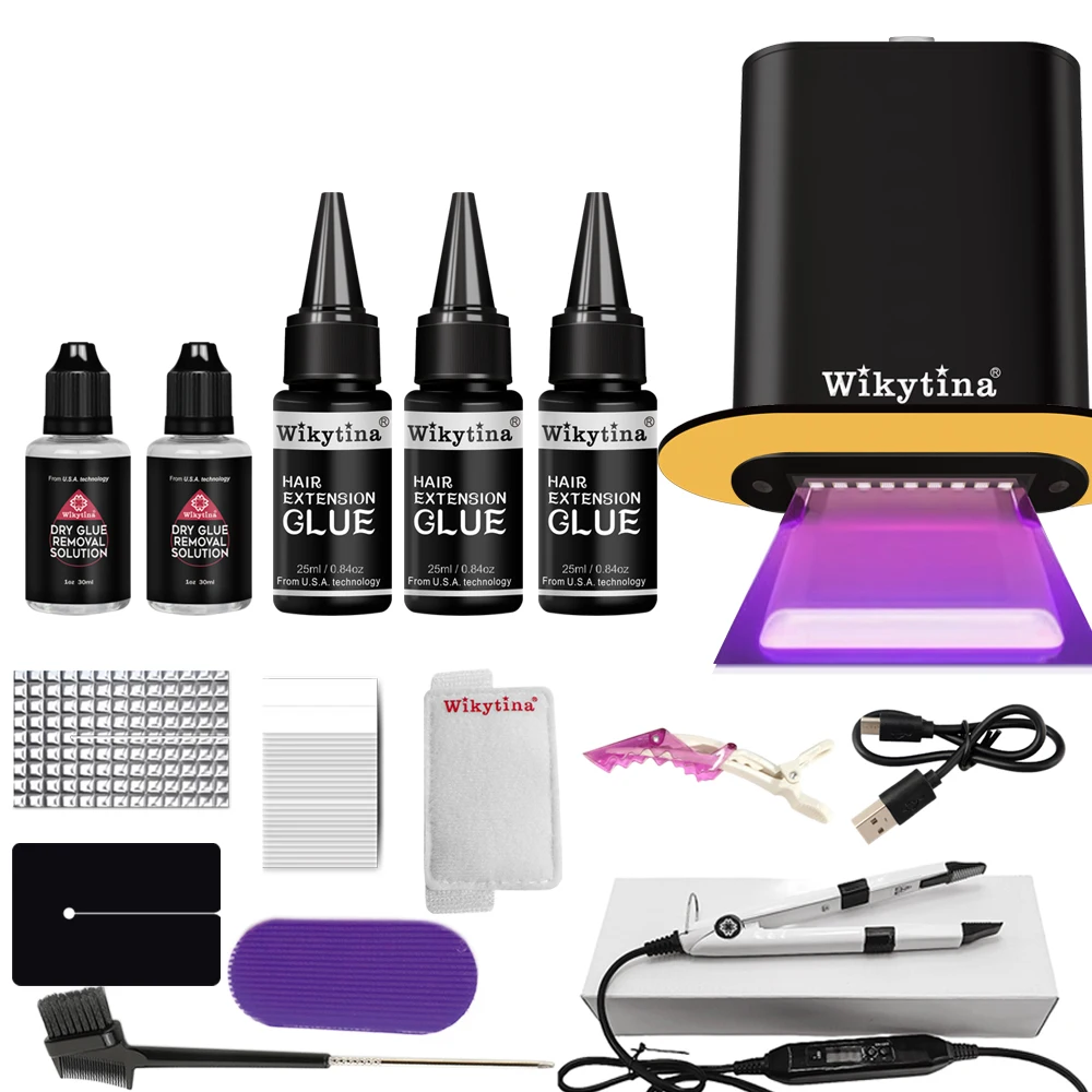 V Light Technology Hair Extension Set Machine Portable Kit with UV Light Glue and Tape Tools for Efficient Professional User