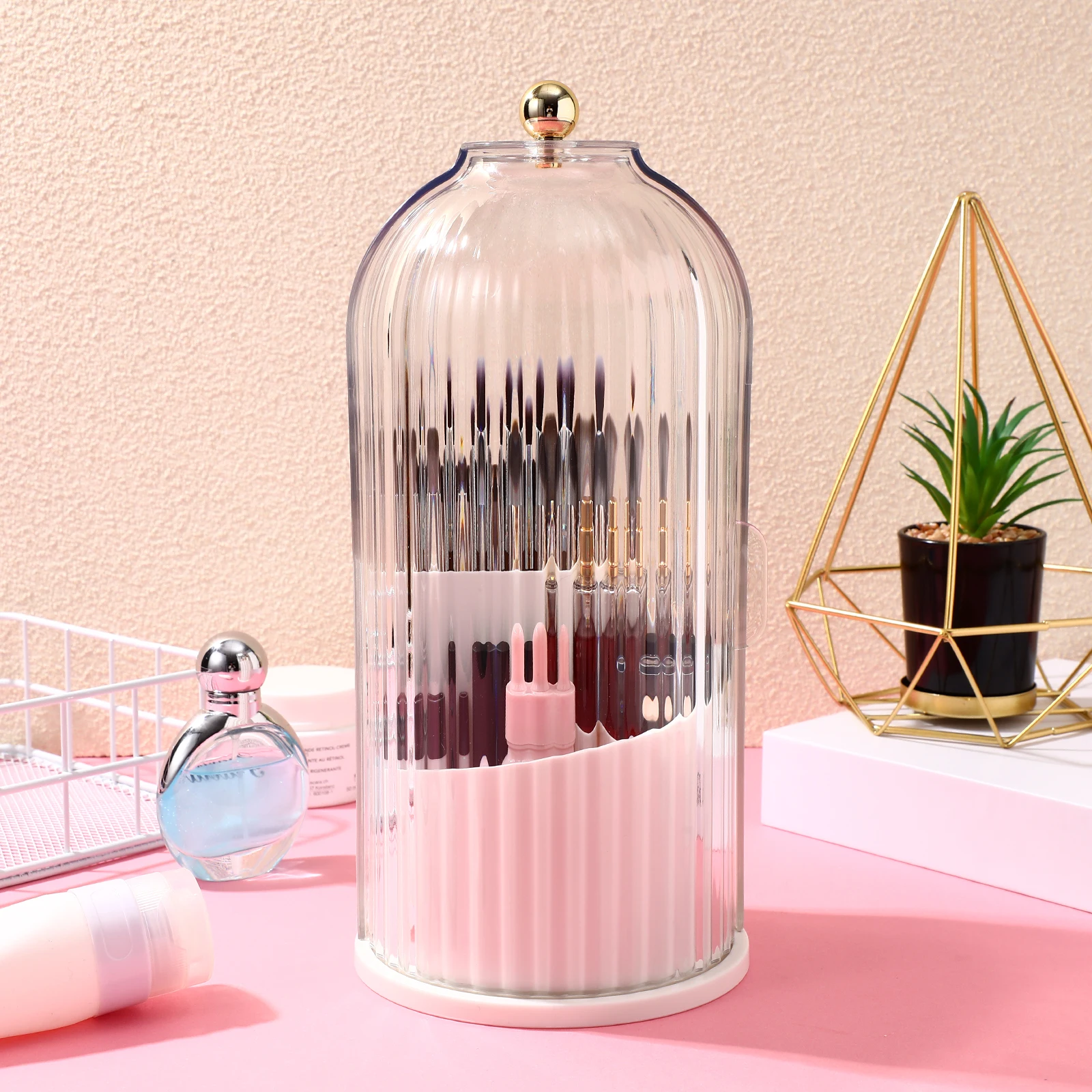 

Makeup Brush Storage Box Rotatable Base White Dust Proof Organizer Pens Sharpeners Small Items Home Office School