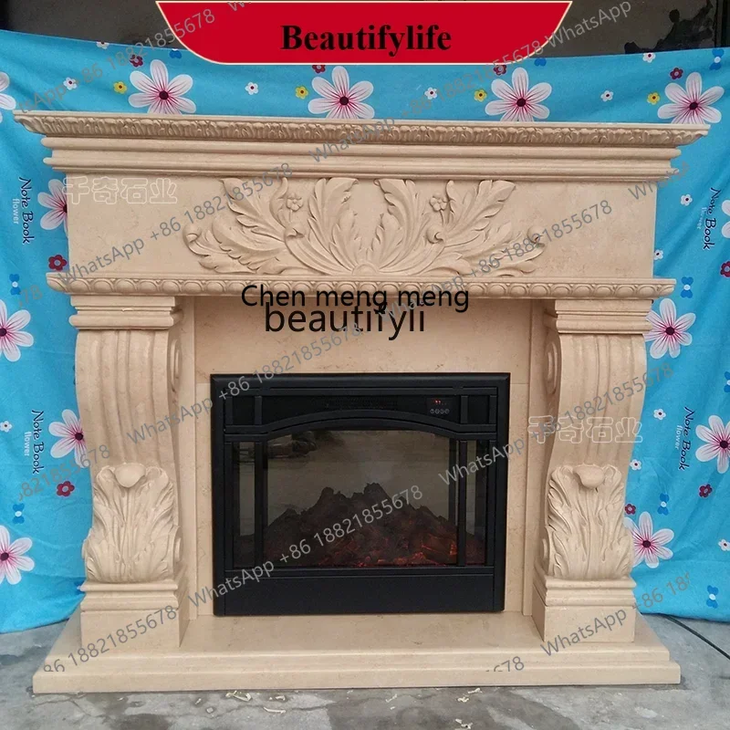 D178 Marble mantel European stone carving fireplace background wall decorative cabinet ornament
