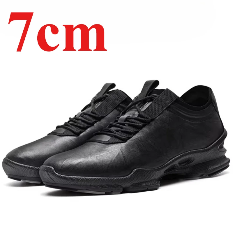 

Genuine Leather Outdoor Non-slip Casual Sports Shoes for Men's 7cm Elevator Shoes Breathable Comfortable Height Increasing Shoes