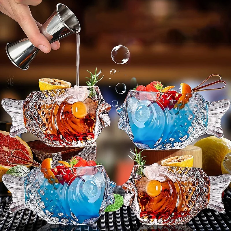 Creative 3D Transparent Fish Shape Bar Cocktail Glass Party Thick Heavy Lovely Smoothies Bowl Cup Cold Drink Cocktail Tool