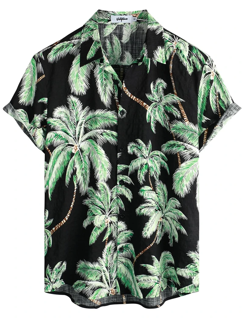قمصان رجالية بطباعة شجرة جوز الهند ، قميص هاواي بأزرار عتيقة ، أزياء ترفيهية للشاطئ ، أكمام قصيرة ، مقاس كبير ، الصيف