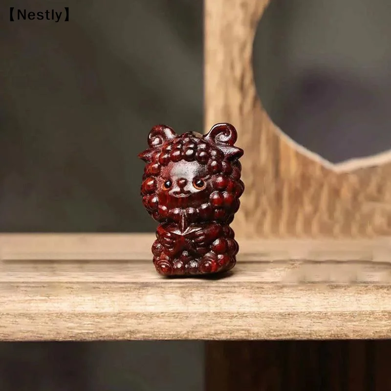 Mini Padauk Carving Chinese Goat Ornaments Zodiac Statue Cute Sheep Decor Home Office Desktop Decor Car Decoration〔Nest〕