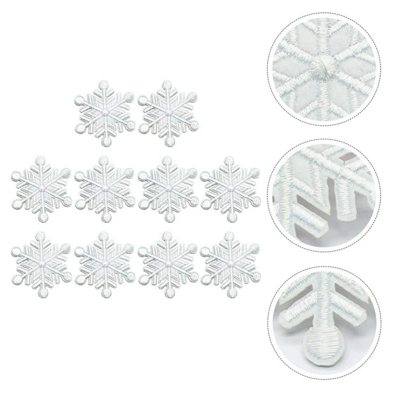 10Pcs Snowflake Patches Iron On Christmas Embroidered Patches Appliques For Arts Crafts DIY Decor Jeans Clothing Bags