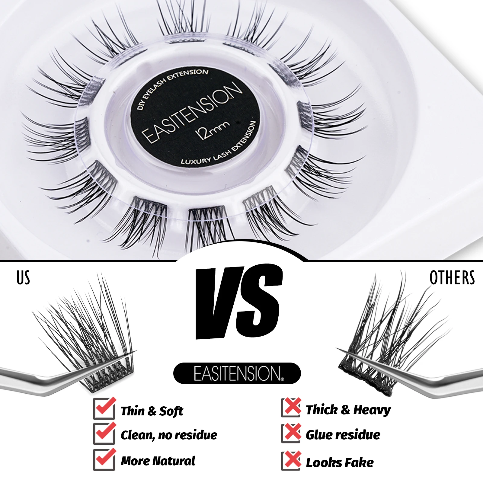 EASITENSION Individual Lashes DIY Cluster Eyelash Extensions 9 Styles Handmade Bundles Dovetail Natural Volume Makeup Supplies